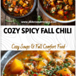 Bowl of spicy Butternut Squash Chicken Chili topped with herbs and served warm on a rustic table